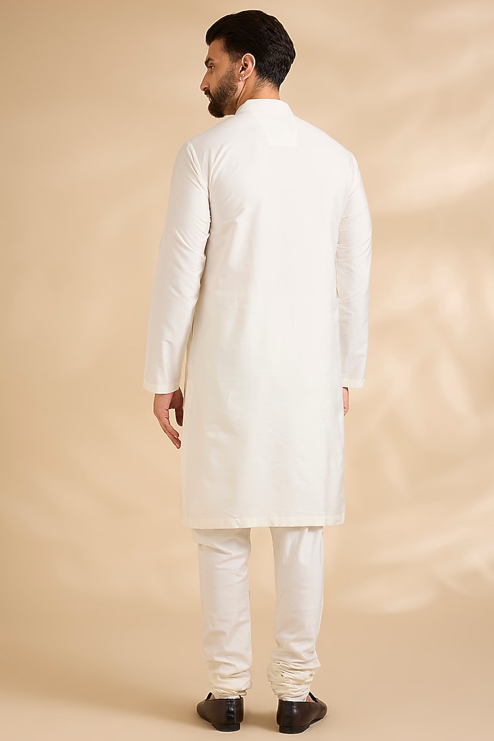 Vanilla White Raw Silk Embroidered Groom Sherwani Set by Divyam Mehta Men at Pernia's Pop Up Shop