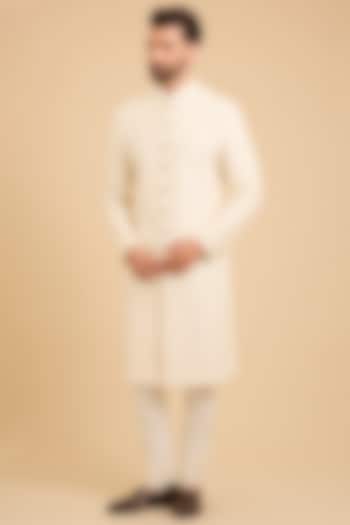 Ivory Matka Silk Groom Sherwani Set by Divyam Mehta Men at Pernia's Pop Up Shop