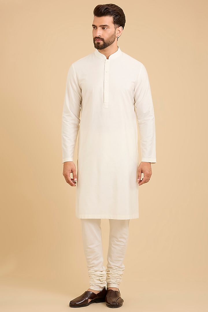 Ivory Matka Silk Groom Sherwani Set by Divyam Mehta Men at Pernia's Pop Up Shop