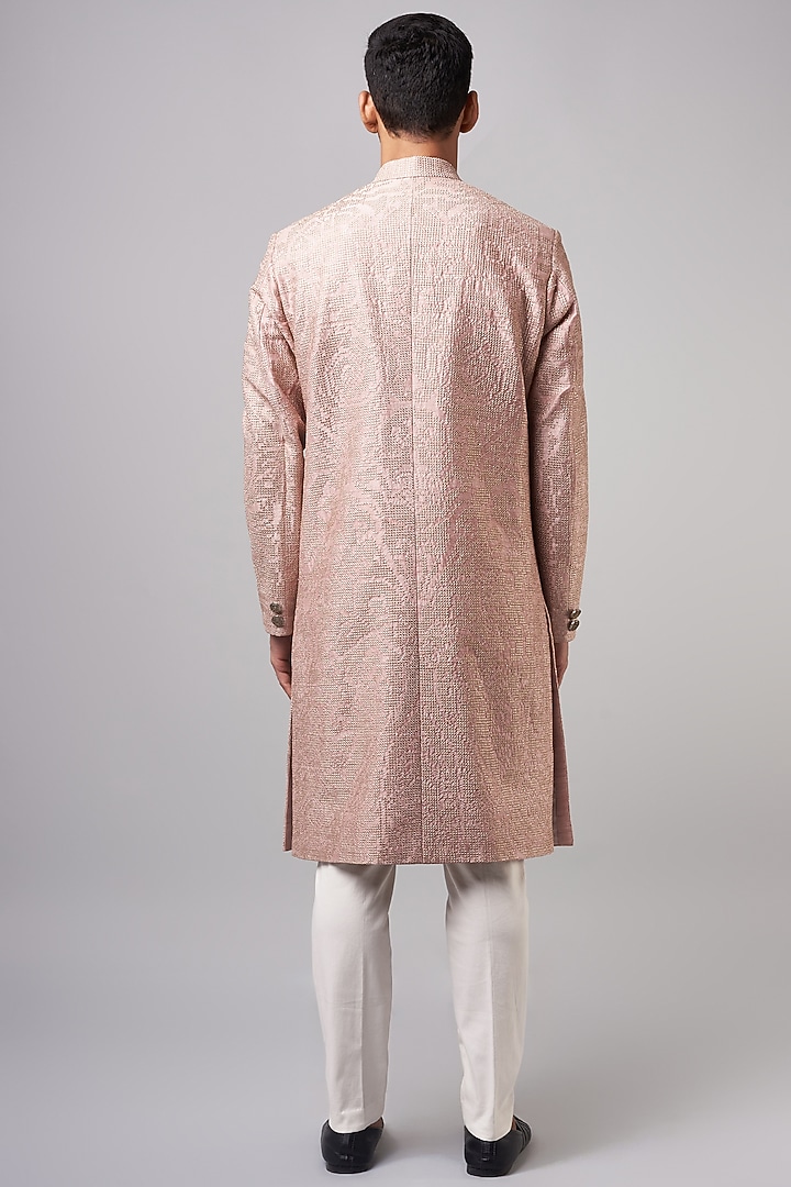 Pink Raw Silk Embroidered Kurta Set by Divyam Mehta Men at Pernia's Pop Up Shop