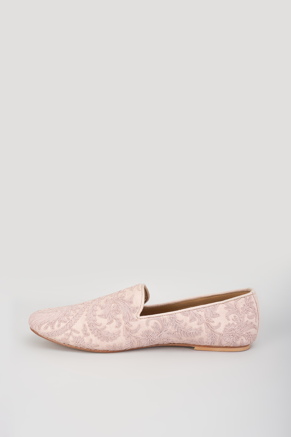 Oyster Pink Raw Silk Embroidered Mojaris by Divyam Mehta Men