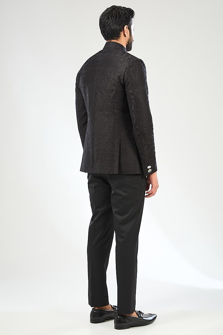 Black Silk Embroidered Groom Bandhgala Set by Divyam Mehta Men at Pernia's Pop Up Shop