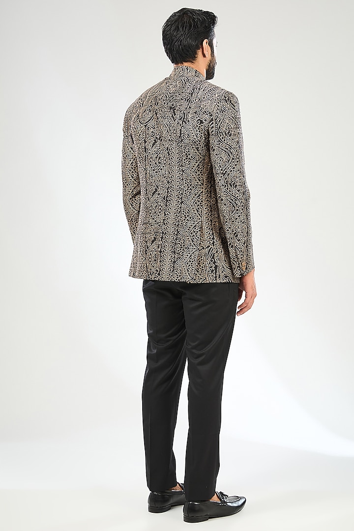 Black Silk Embroidered Groom Bandhgala Set by Divyam Mehta Men at Pernia's Pop Up Shop