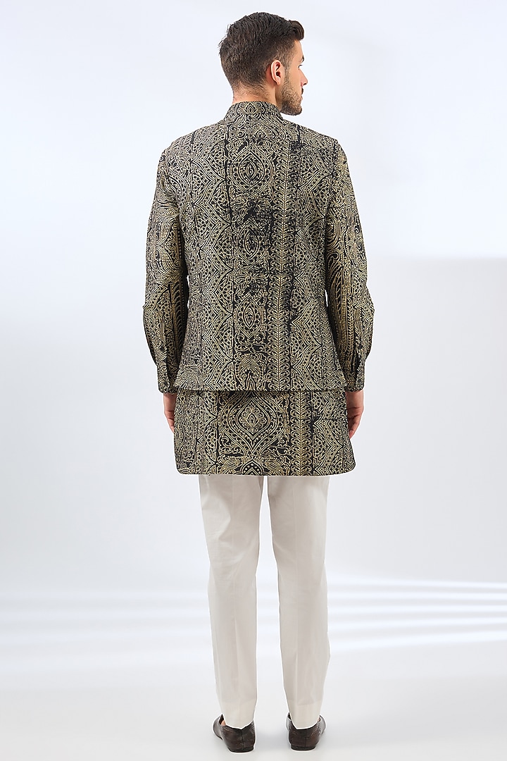 Black Silk Bundi Jacket Set by Divyam Mehta Men at Pernia's Pop Up Shop