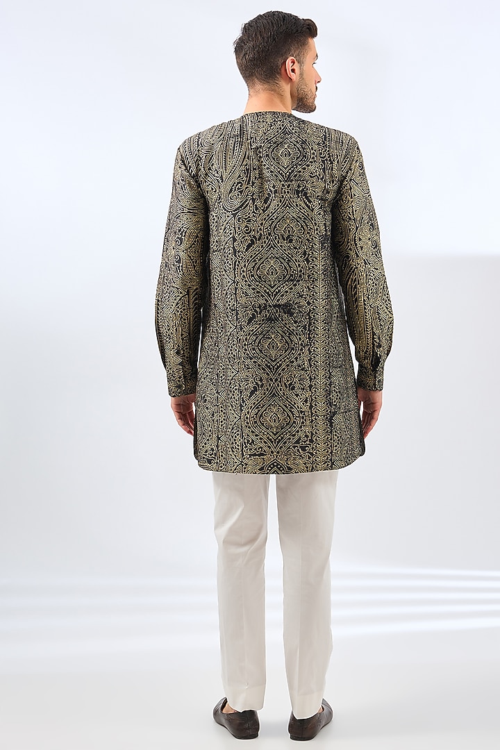 Black Silk Bundi Jacket Set by Divyam Mehta Men at Pernia's Pop Up Shop