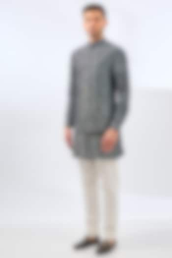 Blue Silk Bundi Jacket Set by Divyam Mehta Men at Pernia's Pop Up Shop