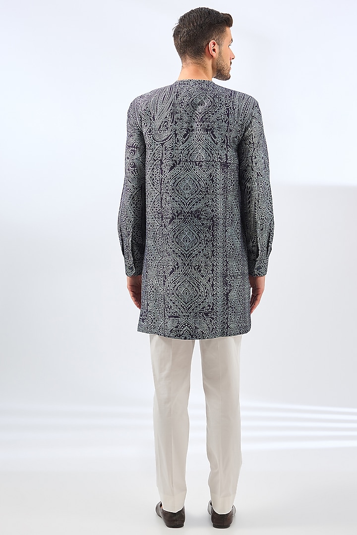 Blue Silk Bundi Jacket Set by Divyam Mehta Men at Pernia's Pop Up Shop