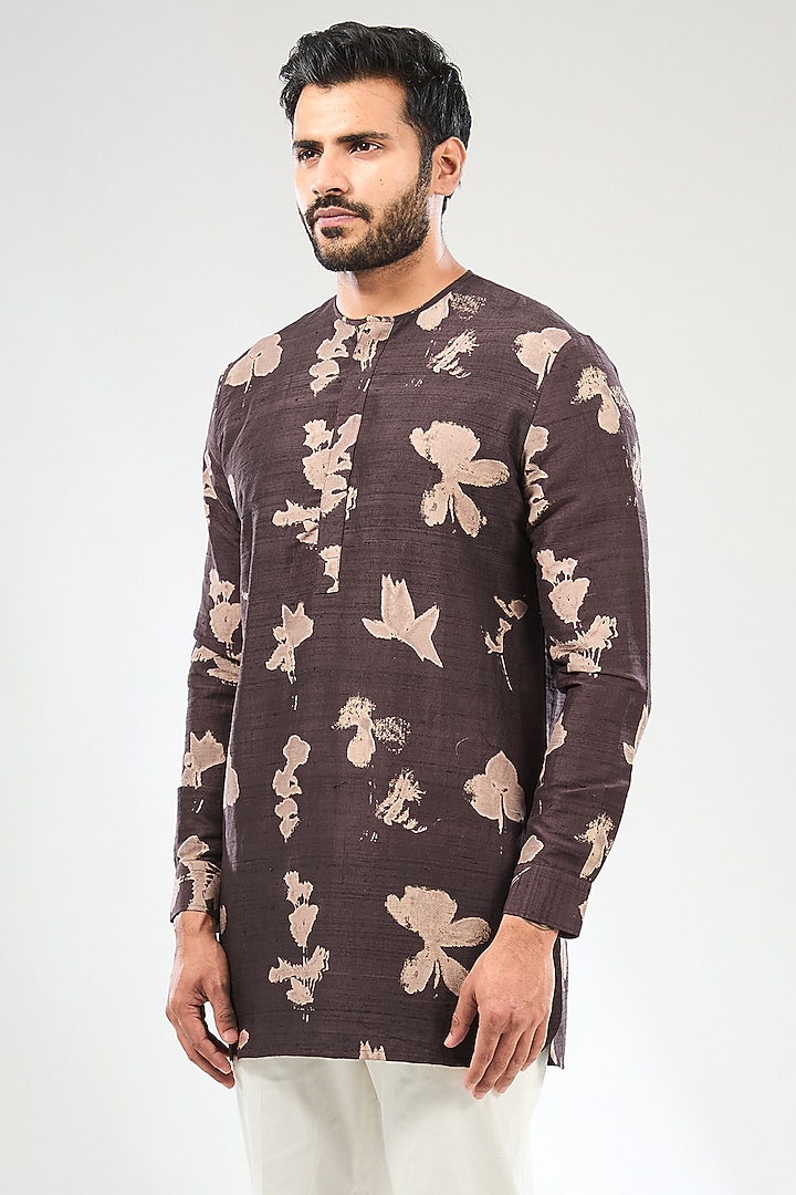 Wine Silk Digital Printed Bundi Jacket Set by Divyam Mehta Men at Pernia's Pop Up Shop