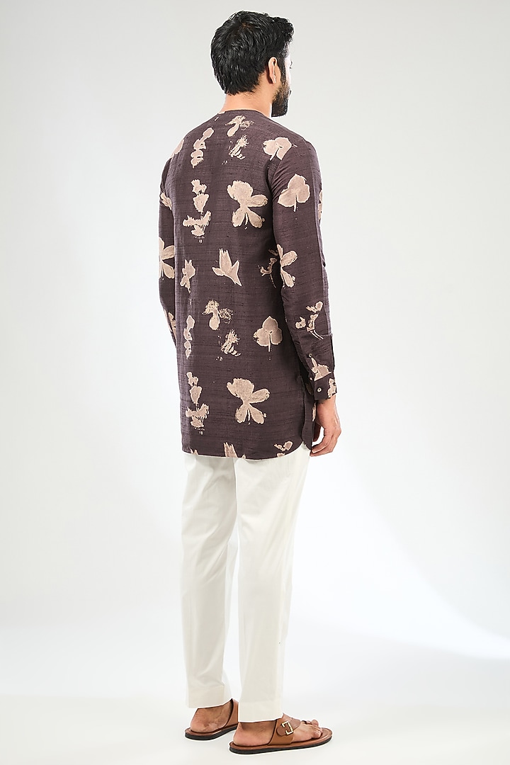 Wine Silk Digital Printed Bundi Jacket Set by Divyam Mehta Men at Pernia's Pop Up Shop