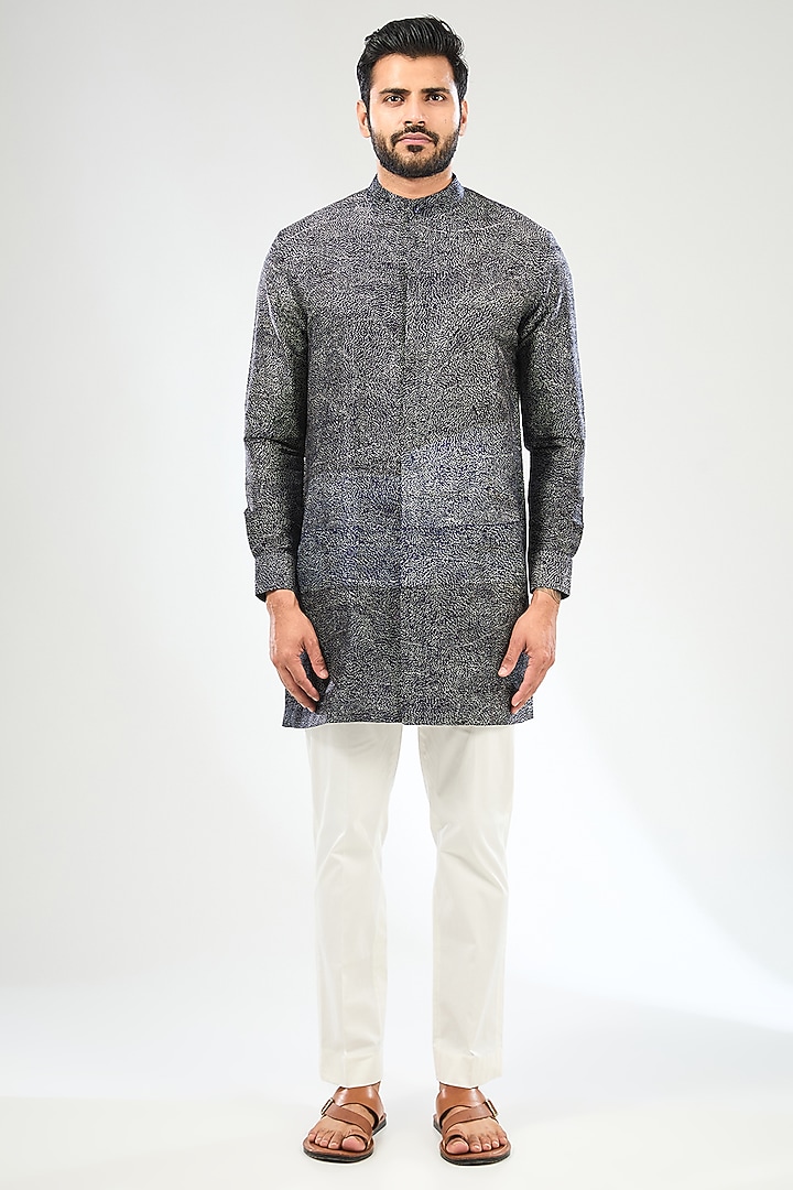 Indigo Blue Silk Bundi Jacket Set by Divyam Mehta Men at Pernia's Pop Up Shop