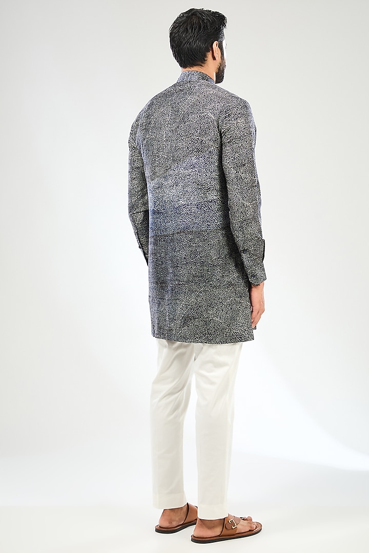 Indigo Blue Silk Bundi Jacket Set by Divyam Mehta Men at Pernia's Pop Up Shop