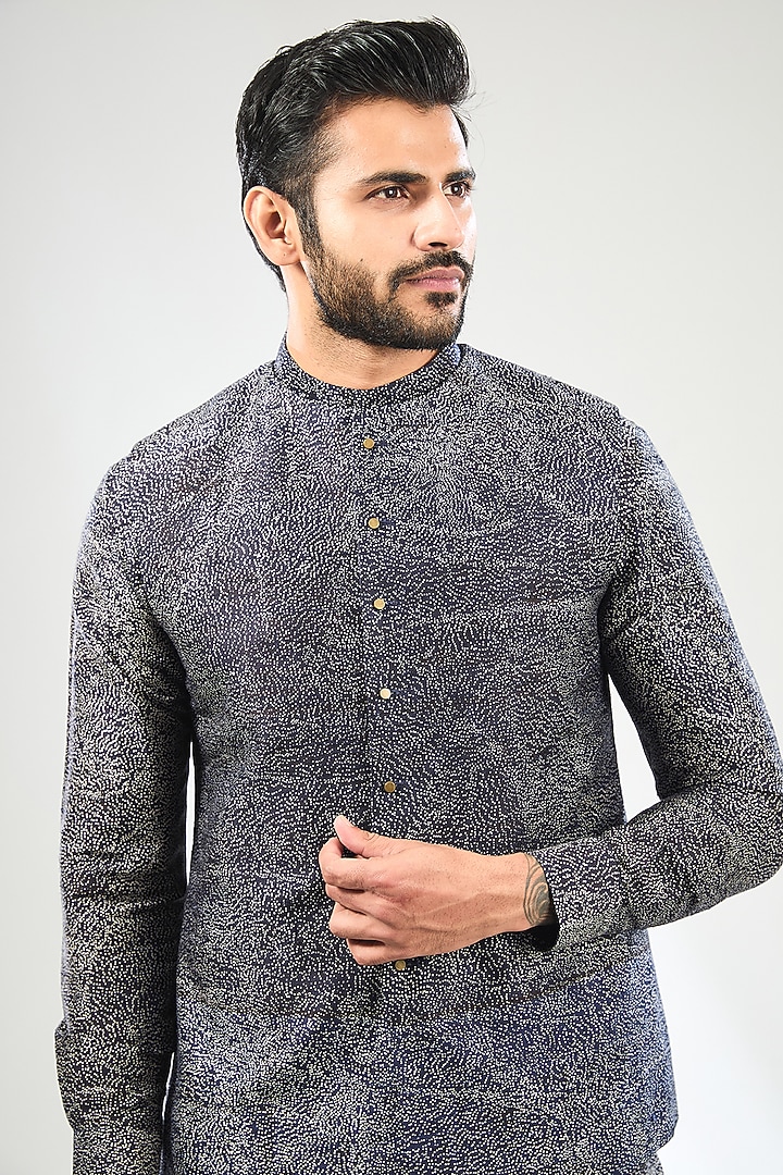 Indigo Blue Silk Bundi Jacket Set by Divyam Mehta Men at Pernia's Pop Up Shop