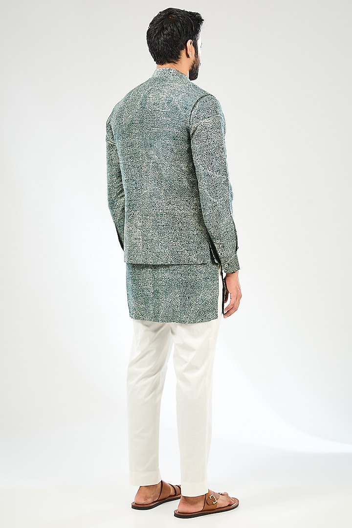 Green Silk Bundi Jacket Set by Divyam Mehta Men at Pernia's Pop Up Shop