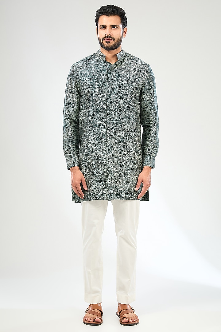 Green Silk Bundi Jacket Set by Divyam Mehta Men at Pernia's Pop Up Shop
