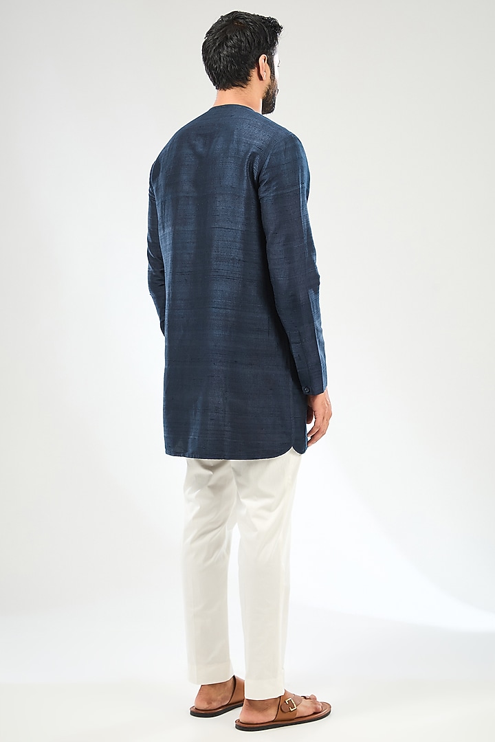 Blue Silk Bundi Jacket Set by Divyam Mehta Men at Pernia's Pop Up Shop