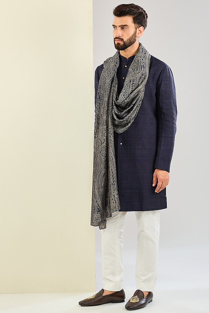 Blue Raw Silk Kurta Set by Divyam Mehta Men at Pernia's Pop Up Shop