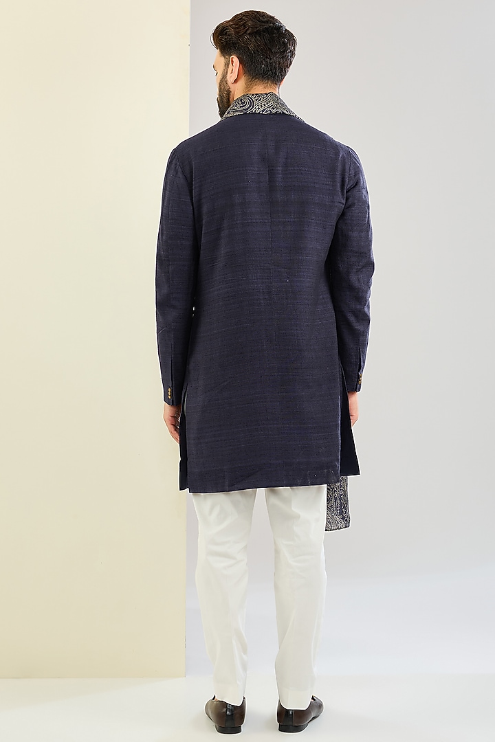 Blue Raw Silk Kurta Set by Divyam Mehta Men at Pernia's Pop Up Shop