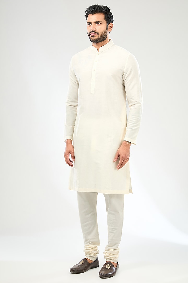 Ivory Silk Groom Sherwani Set by Divyam Mehta Men at Pernia's Pop Up Shop
