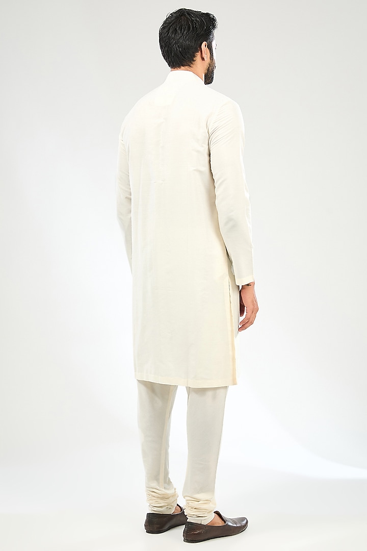 Ivory Silk Groom Sherwani Set by Divyam Mehta Men at Pernia's Pop Up Shop