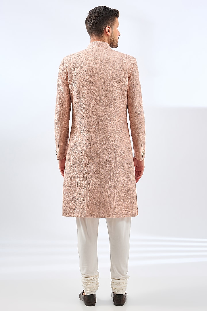 Oyster Pink Silk Groom Sherwani Set by Divyam Mehta Men at Pernia's Pop Up Shop