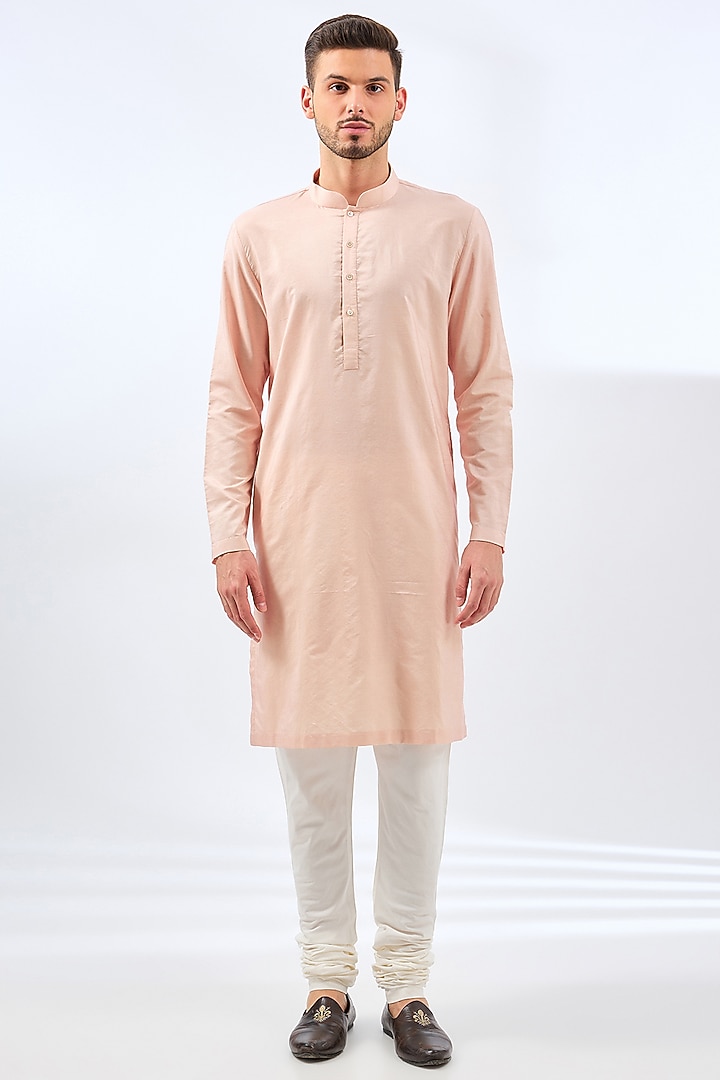 Oyster Pink Silk Groom Sherwani Set by Divyam Mehta Men at Pernia's Pop Up Shop