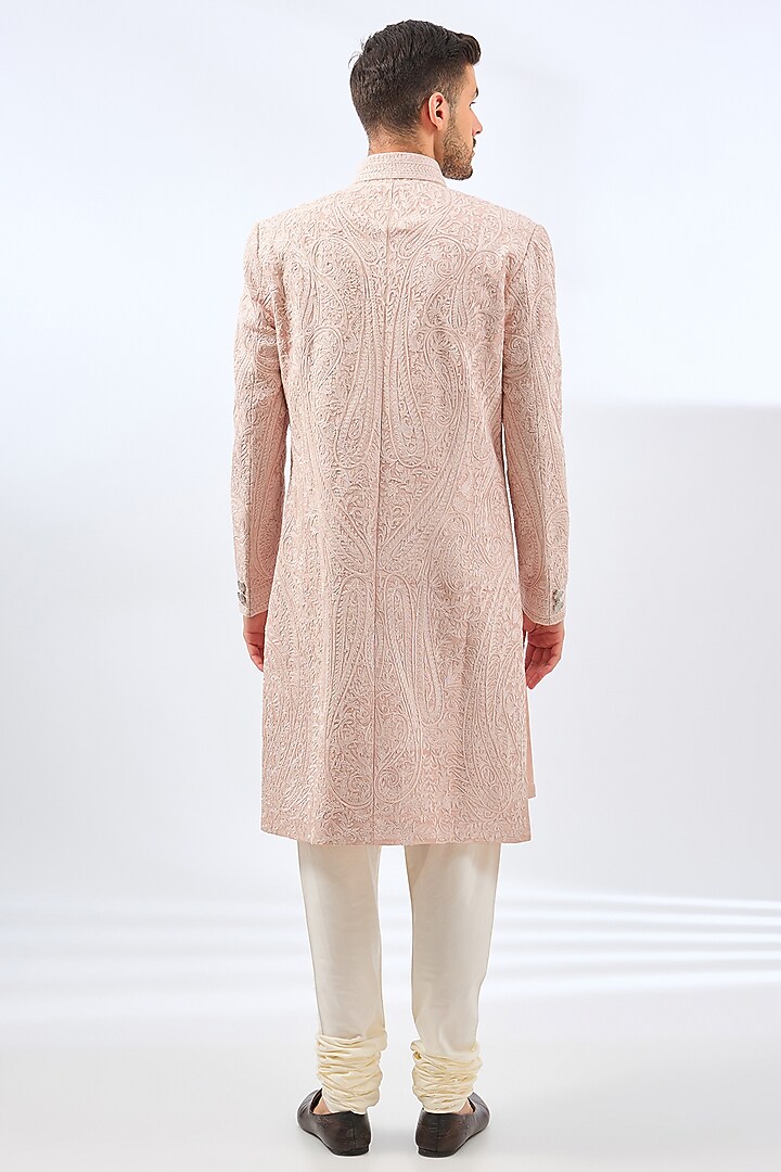 Oyster Pink Silk Groom Sherwani Set by Divyam Mehta Men at Pernia's Pop Up Shop