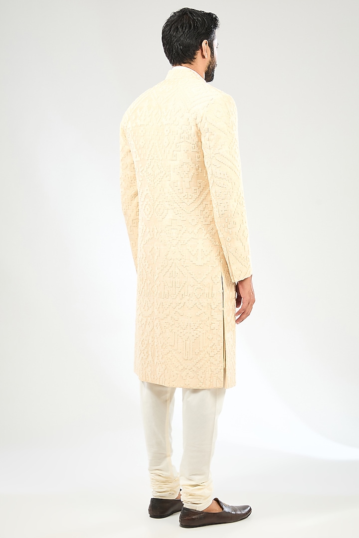 Ivory Silk Groom Sherwani Set by Divyam Mehta Men at Pernia's Pop Up Shop