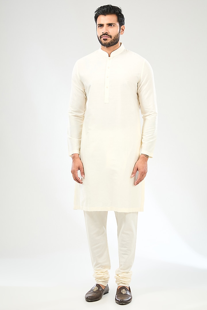 Ivory Silk Groom Sherwani Set by Divyam Mehta Men at Pernia's Pop Up Shop