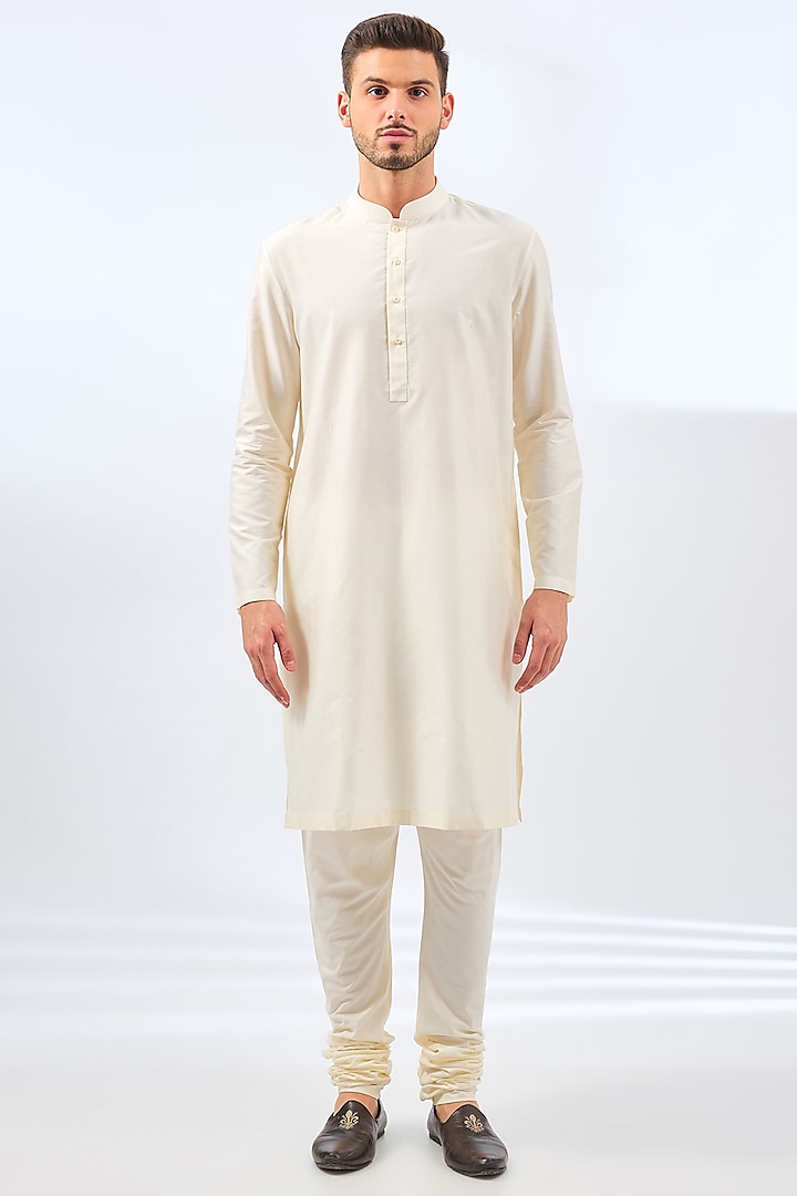 Ivory-Gold Silk Groom Sherwani Set by Divyam Mehta Men at Pernia's Pop Up Shop