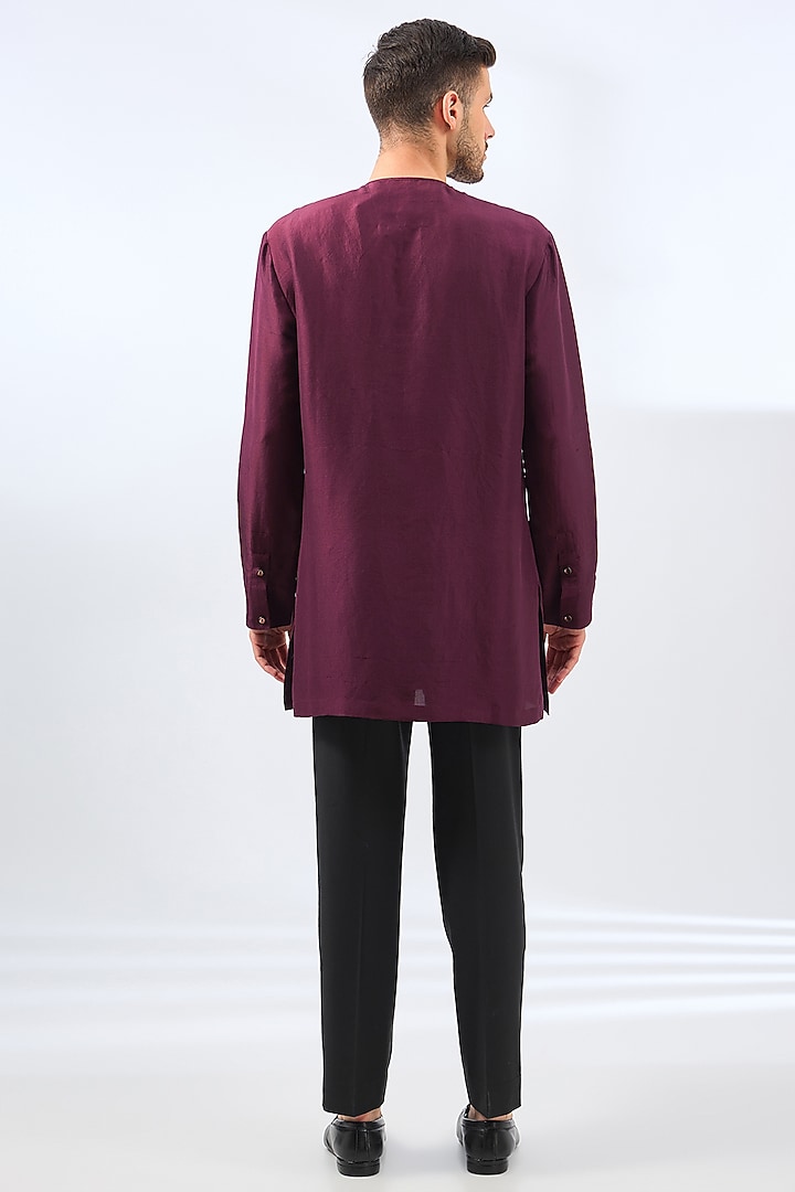 Claret Silk Embroidered Groom Indowestern Jacket Set by Divyam Mehta Men at Pernia's Pop Up Shop