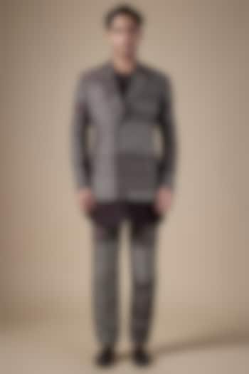 Falsa-Colored Matka Silk Printed Groom Indowestern Set by Divyam Mehta Men at Pernia's Pop Up Shop