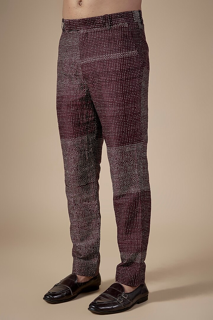 Falsa-Colored Matka Silk Printed Groom Indowestern Set by Divyam Mehta Men at Pernia's Pop Up Shop