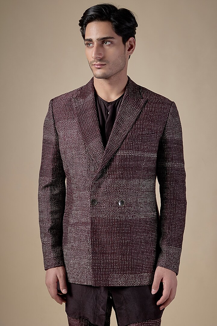 Falsa-Colored Matka Silk Printed Groom Indowestern Set by Divyam Mehta Men at Pernia's Pop Up Shop