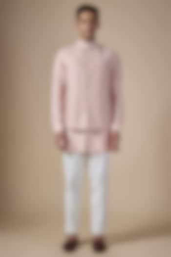 Onion Pink Matka Silk Hand Embroidered Nehru Jacket Set by Divyam Mehta Men at Pernia's Pop Up Shop