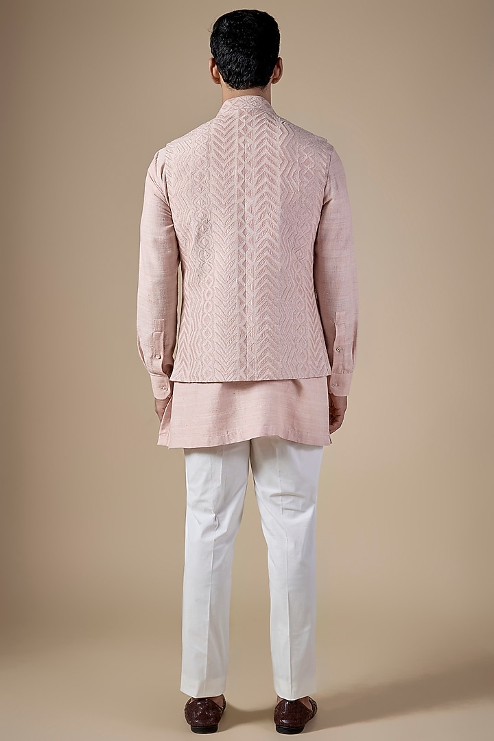 Onion Pink Matka Silk Hand Embroidered Nehru Jacket Set by Divyam Mehta Men at Pernia's Pop Up Shop