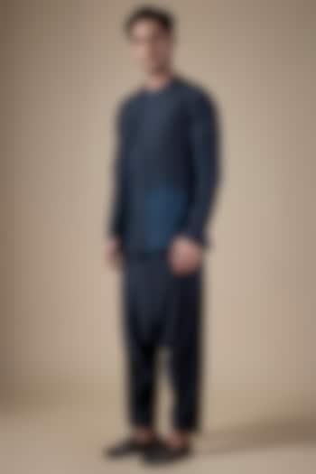 Shaded Blue Dupion Silk Nehru Jacket Set by Divyam Mehta Men at Pernia's Pop Up Shop