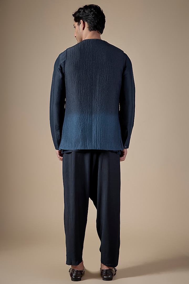 Shaded Blue Dupion Silk Nehru Jacket Set by Divyam Mehta Men at Pernia's Pop Up Shop