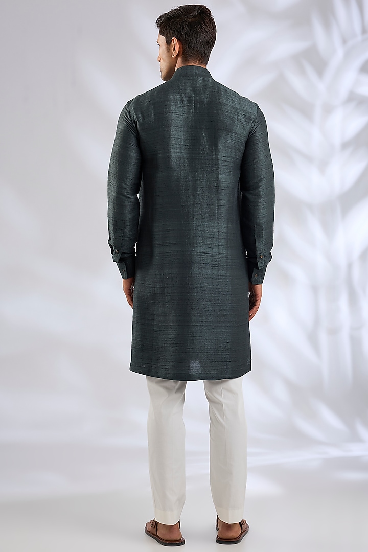 Bottle Green Matka Silk Kurta Set by Divyam Mehta Men at Pernia's Pop Up Shop