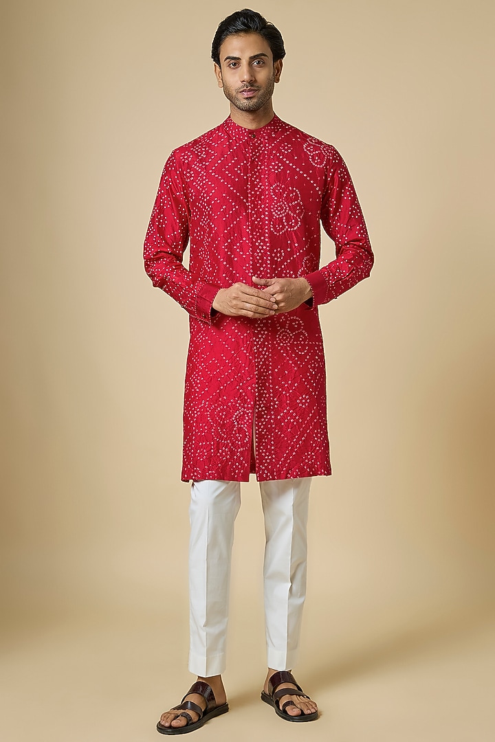 Red Matka Silk Kurta Set by Divyam Mehta Men at Pernia's Pop Up Shop