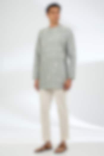 Blue Silk Kurta Set by Divyam Mehta Men