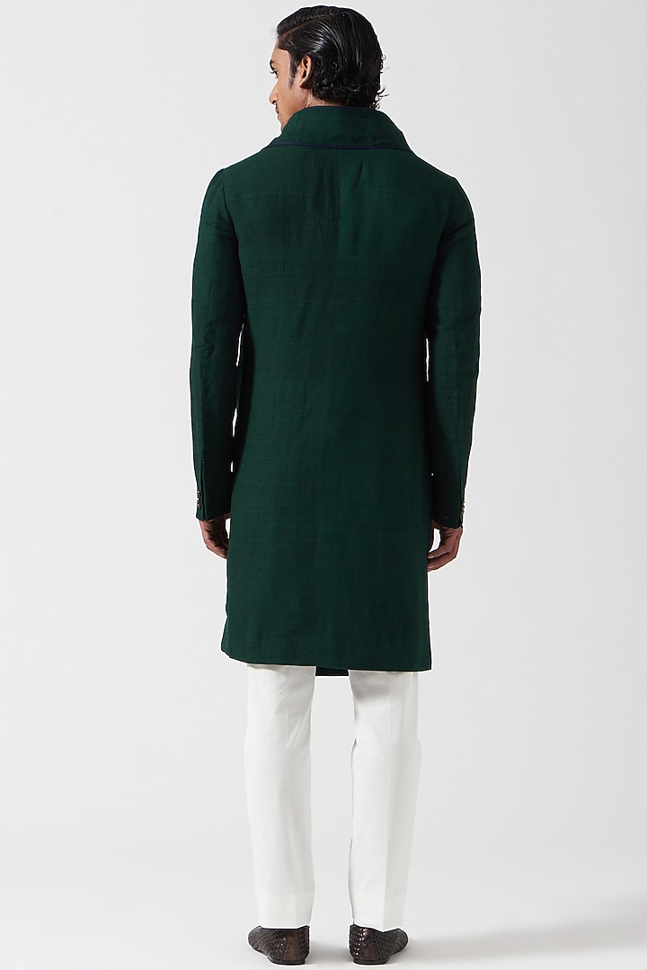 Bottle Green Matka Silk Draped Kurta Set by Divyam Mehta Men at Pernia's Pop Up Shop