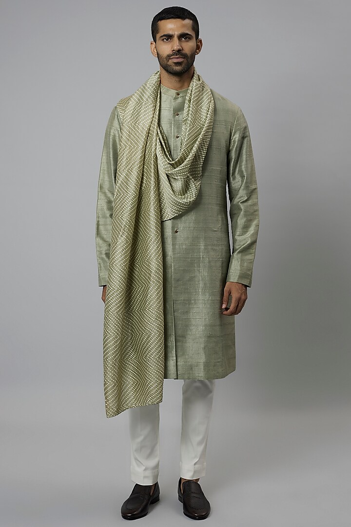 Mint Raw Silk Kurta Set by Divyam Mehta Men