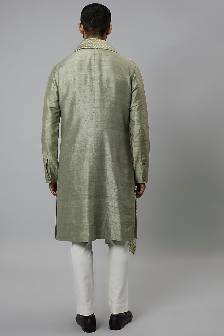 Mint Raw Silk Kurta Set by Divyam Mehta Men at Pernia's Pop Up Shop