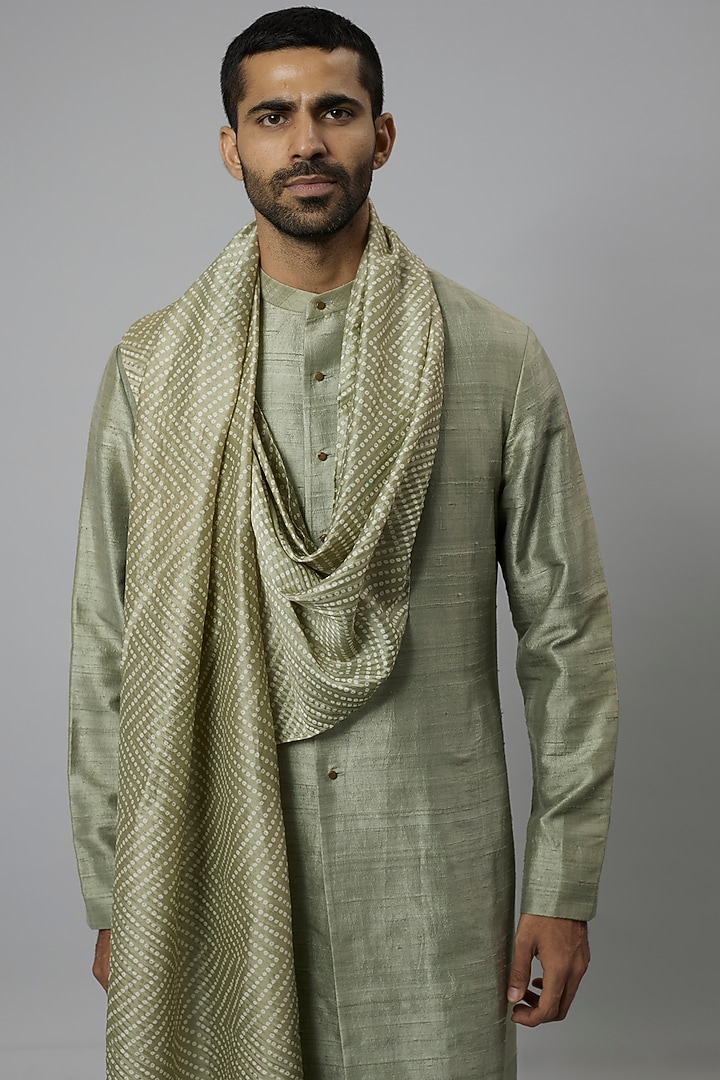 Mint Raw Silk Kurta Set by Divyam Mehta Men at Pernia's Pop Up Shop