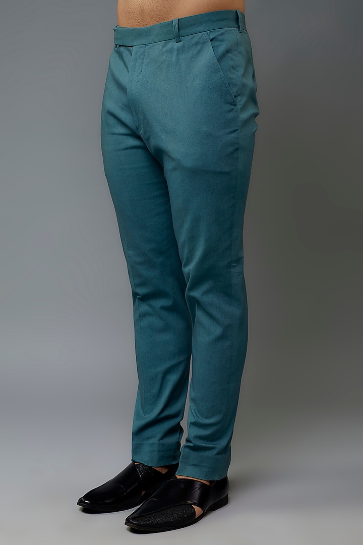 Blue Dupion Silk Embroidered Nehru Jacket Set by Divyam Mehta Men at Pernia's Pop Up Shop