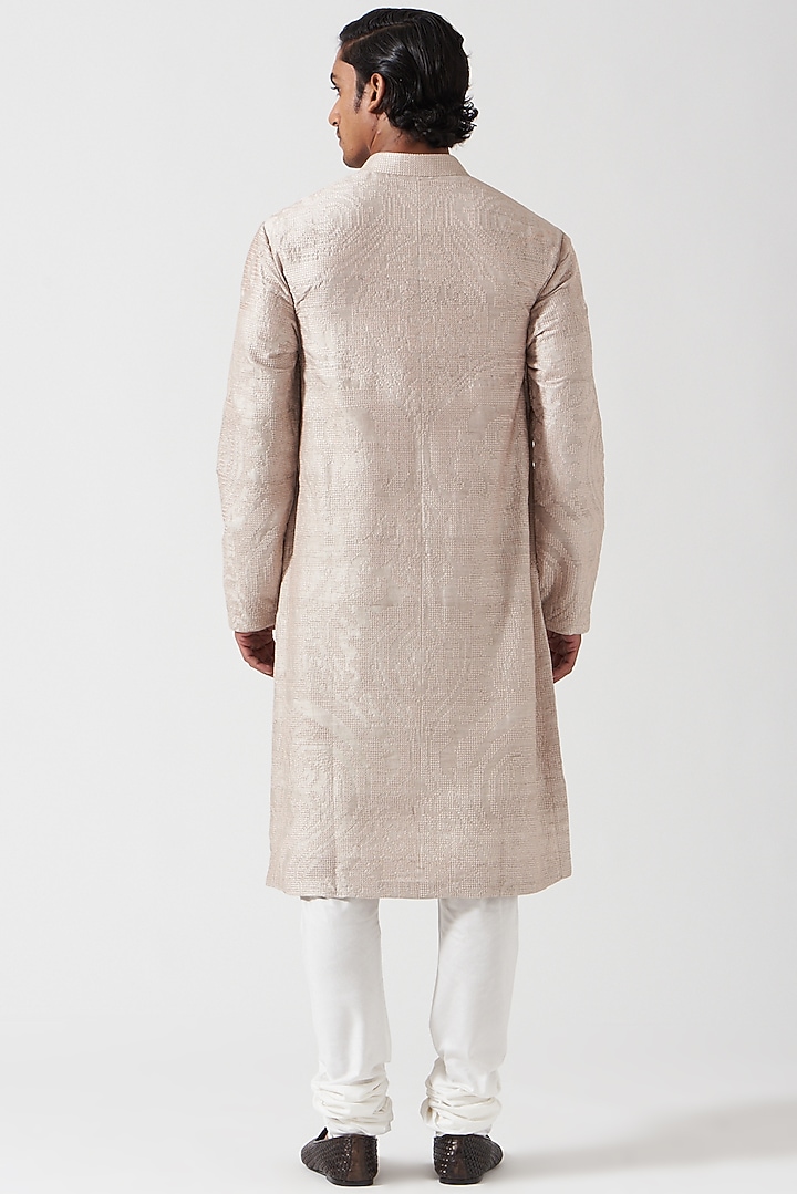 Chandi Silver Raw Silk Embroidered Kurta Set by Divyam Mehta Men at Pernia's Pop Up Shop