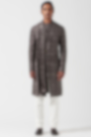 Grey Printed Kurta Set  by Divyam Mehta Men