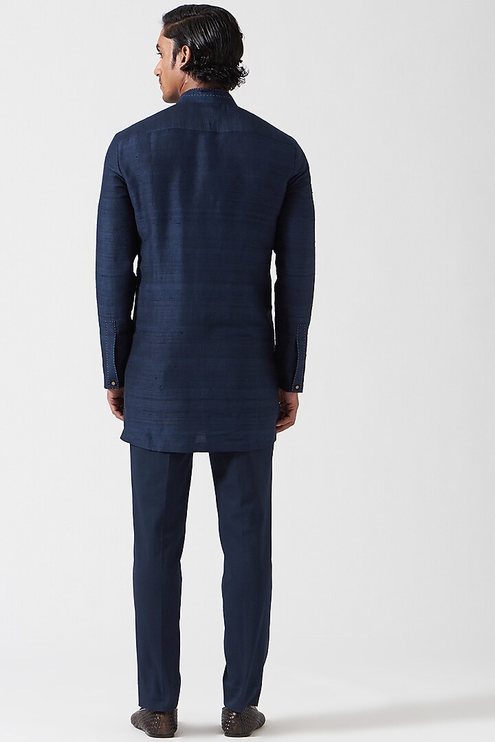 Blue Stretch Cotton Pant Set by Divyam Mehta Men at Pernia's Pop Up Shop