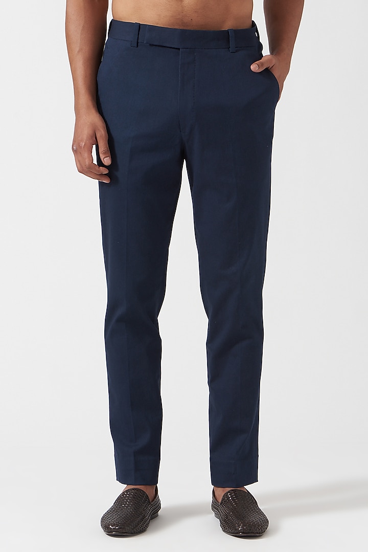 Blue Stretch Cotton Pant Set by Divyam Mehta Men at Pernia's Pop Up Shop