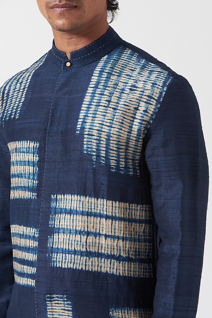 Blue Stretch Cotton Pant Set by Divyam Mehta Men at Pernia's Pop Up Shop